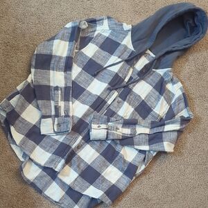 Grey and White Plaid Womens Hoodie Shirt
